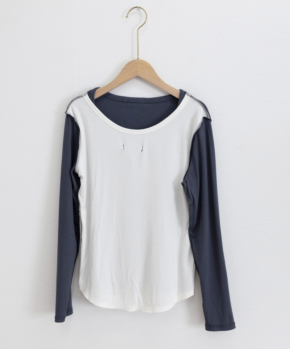 レイヤード風Tシャツ スリットネック秋服 詳細画像23