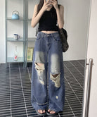ダメージ デニムワイドパンツ レディース