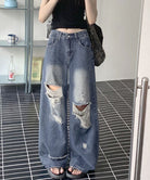 ダメージ デニムワイドパンツ レディース