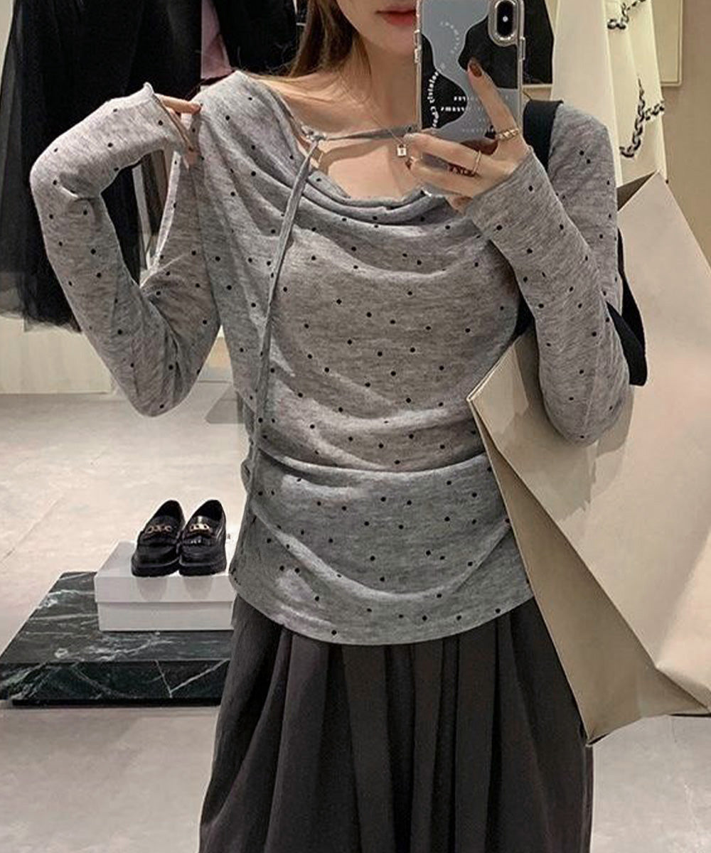 ドット柄シアーカットソーオフショルロンT 詳細画像6
