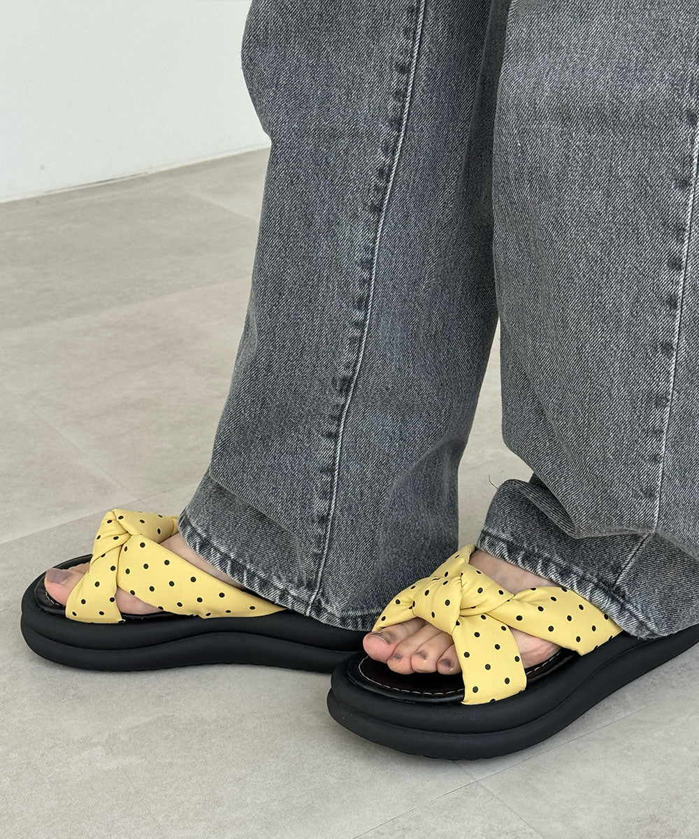 ドット柄クロスリボン厚底サンダル美脚脚長 詳細画像41