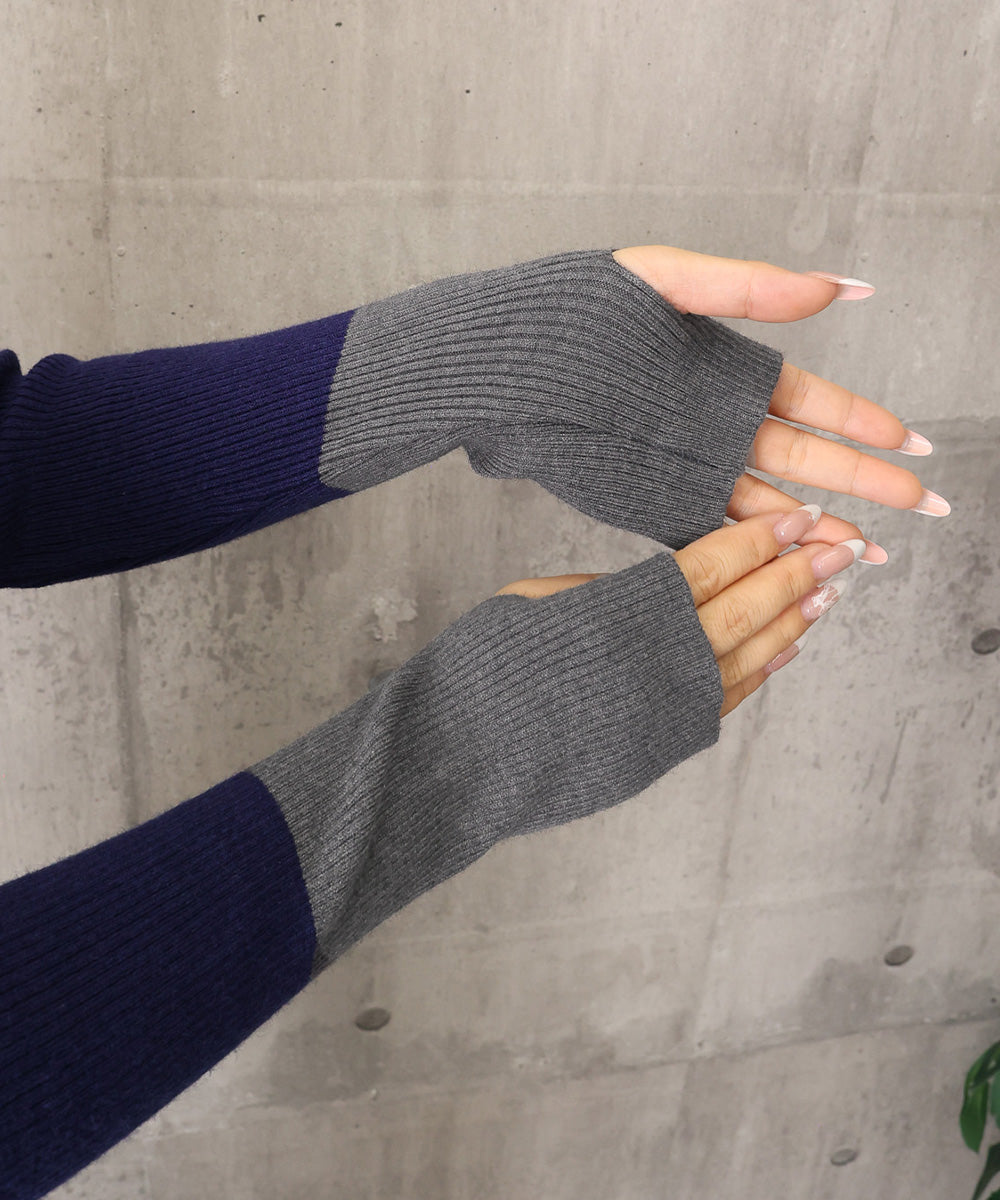 アシメ配色ボタンリブニットトップス長袖秋 詳細画像20