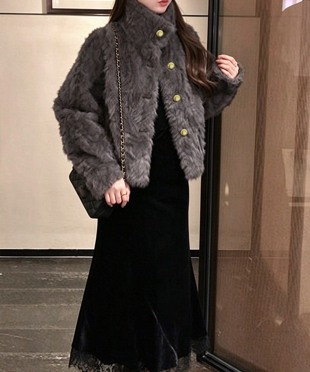 金ボタンファージャケットショート丈コート