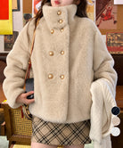 ダブルボタンファージャケットブルゾン冬服
