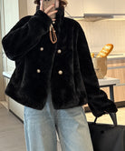 ダブルボタンファージャケットブルゾン冬服