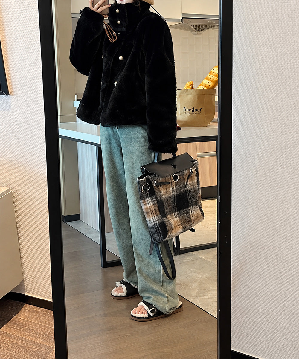 ダブルボタンファージャケットブルゾン冬服