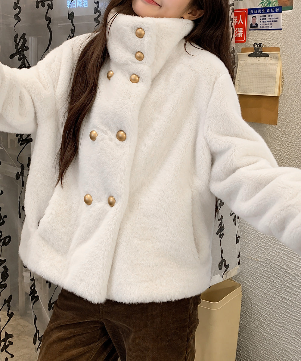 ダブルボタンファージャケットブルゾン冬服