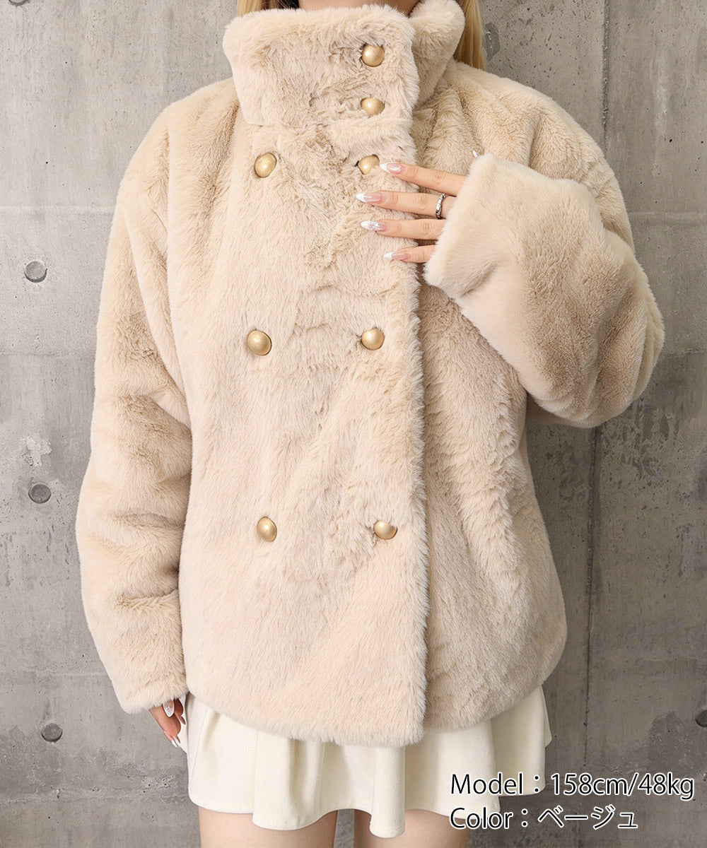 ダブルボタンファージャケットブルゾン冬服