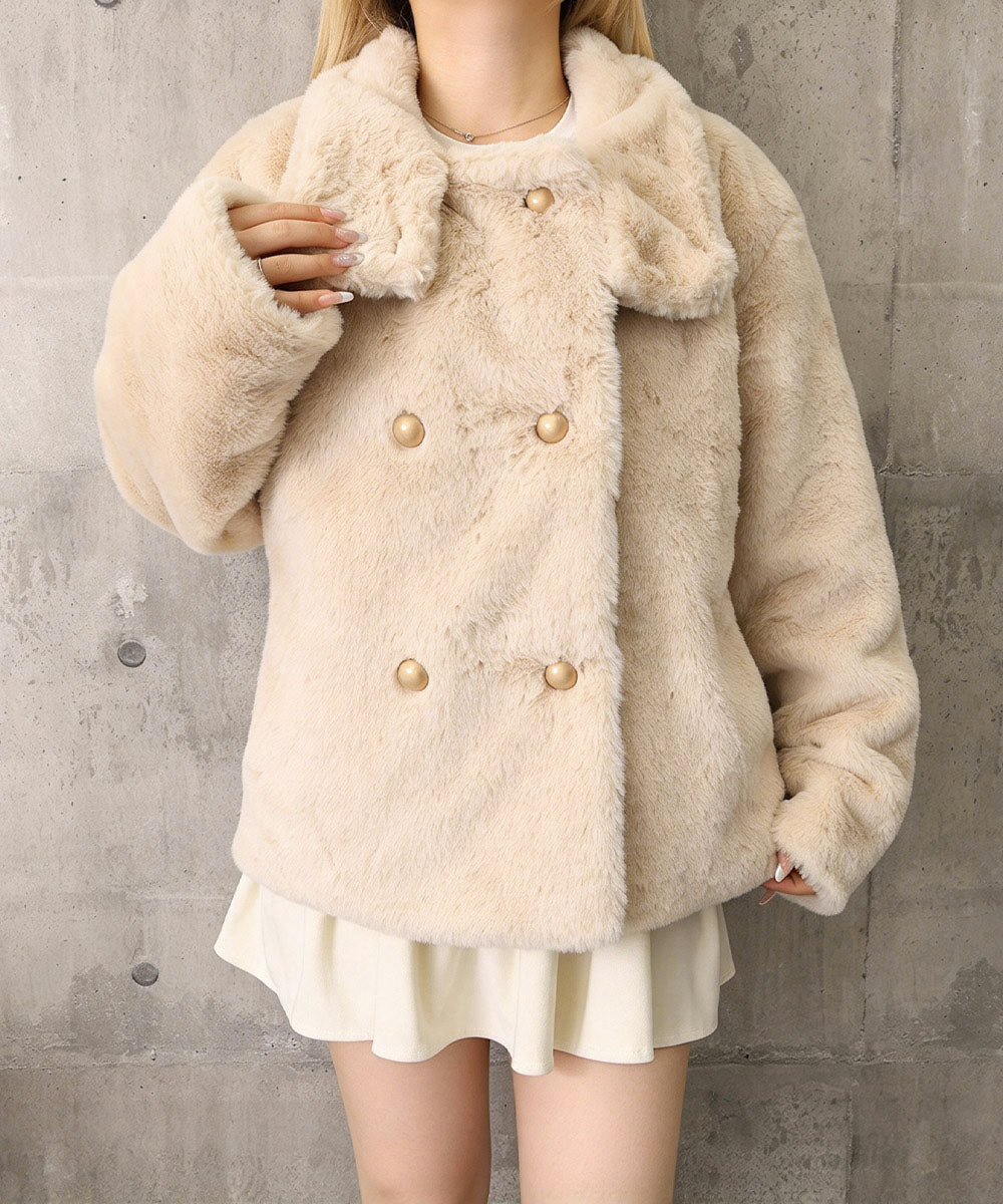 ダブルボタンファージャケットブルゾン冬服