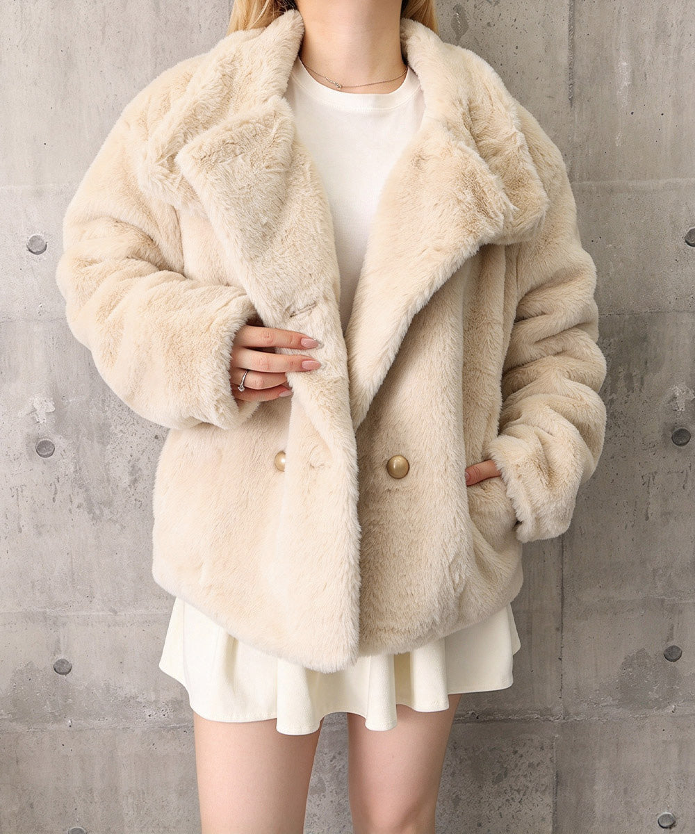 ダブルボタンファージャケットブルゾン冬服