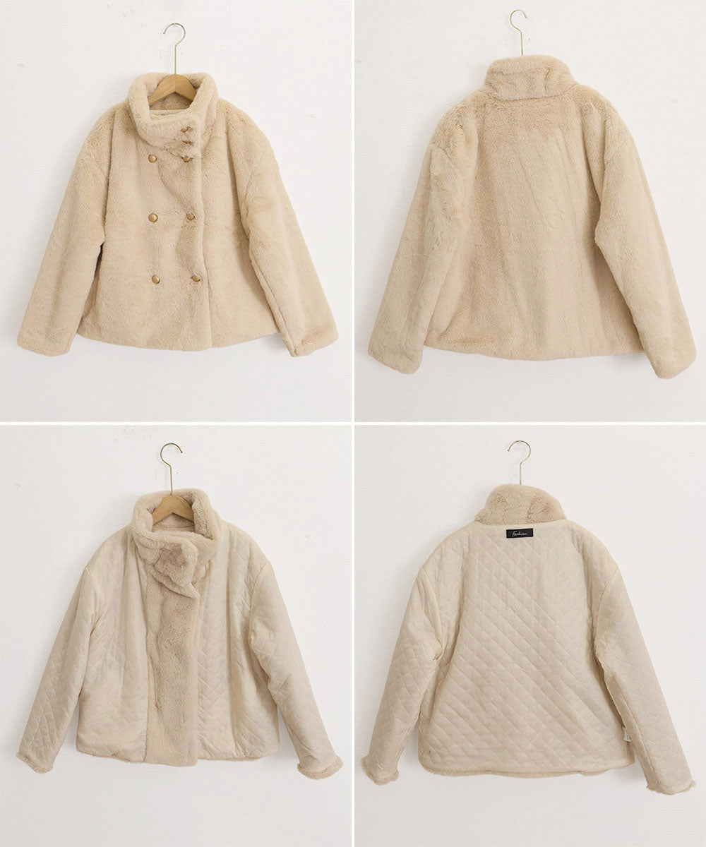 ダブルボタンファージャケットブルゾン冬服