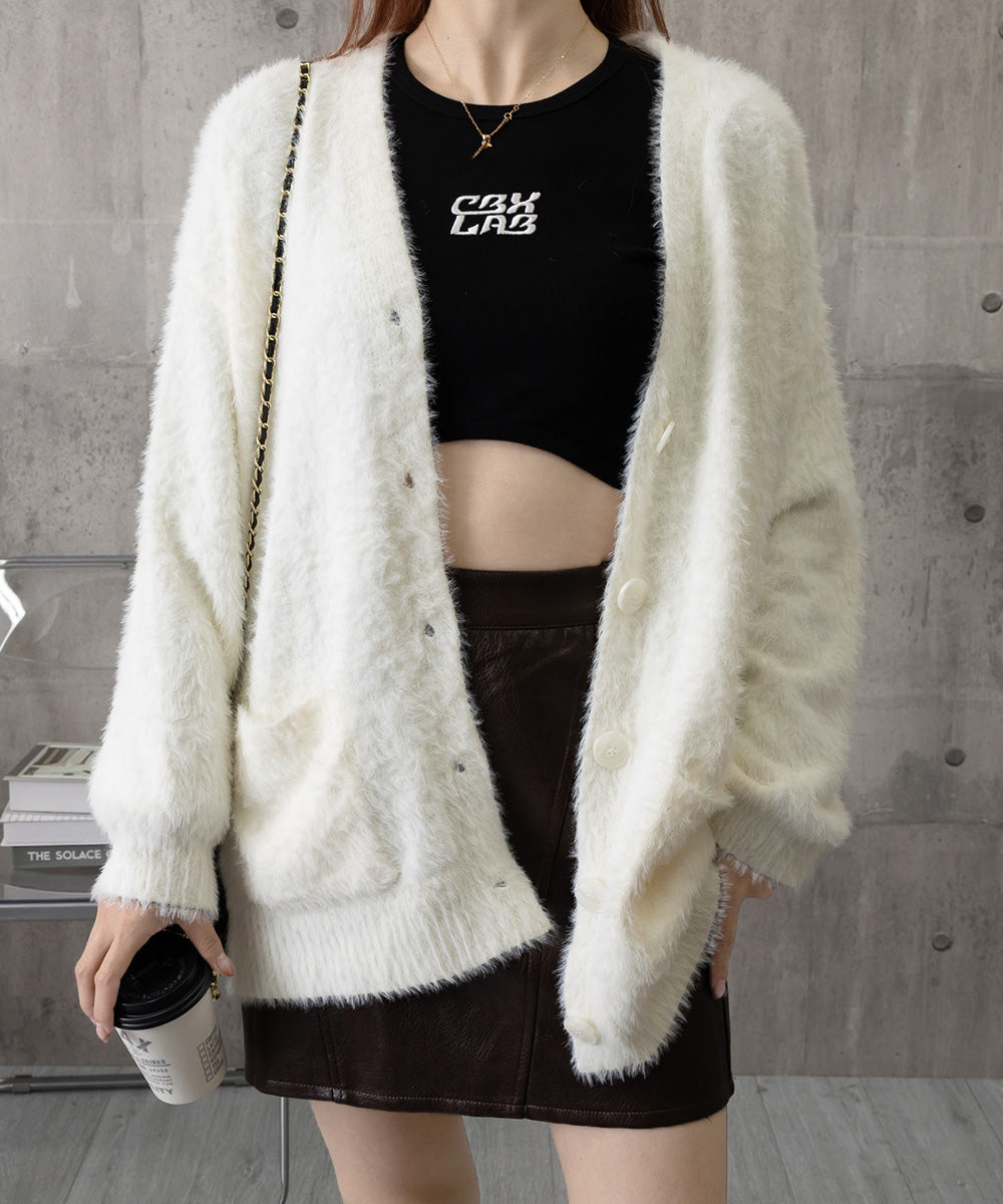 シャギーニットカーディガンVネック秋冬服 詳細画像19