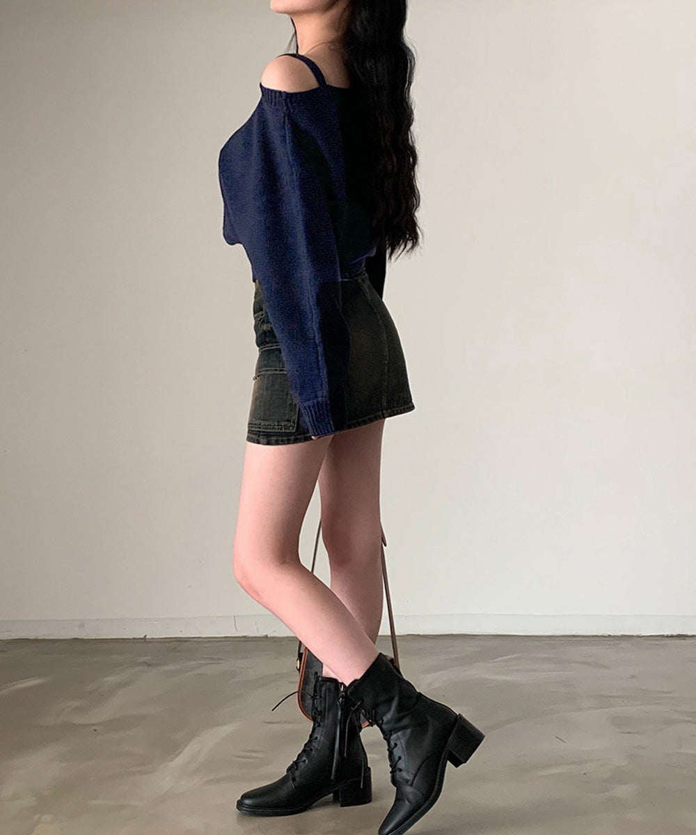 オフショルダーニットトップス肩見せ秋冬服 詳細画像12