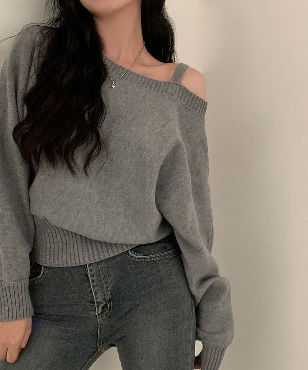 オフショルダーニットトップス肩見せ秋冬服 詳細画像20