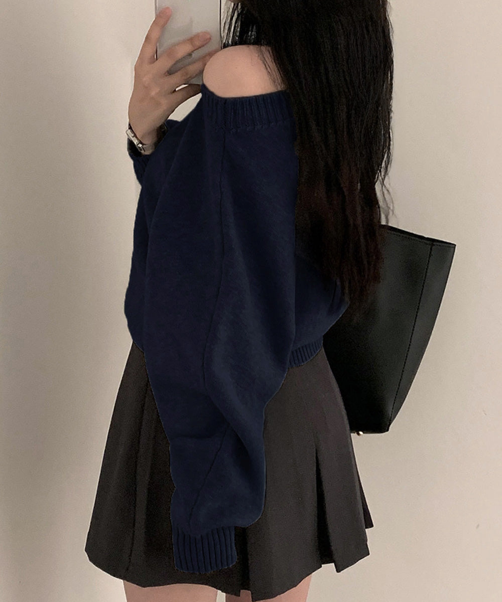 オフショルダーニットトップス肩見せ秋冬服 詳細画像25