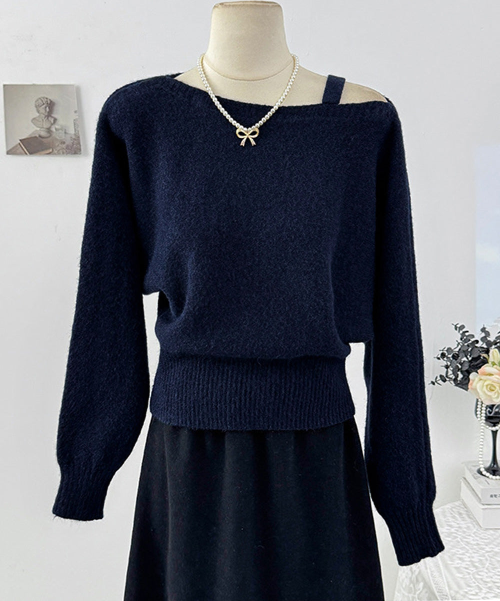 オフショルダーニットトップス肩見せ秋冬服 詳細画像26