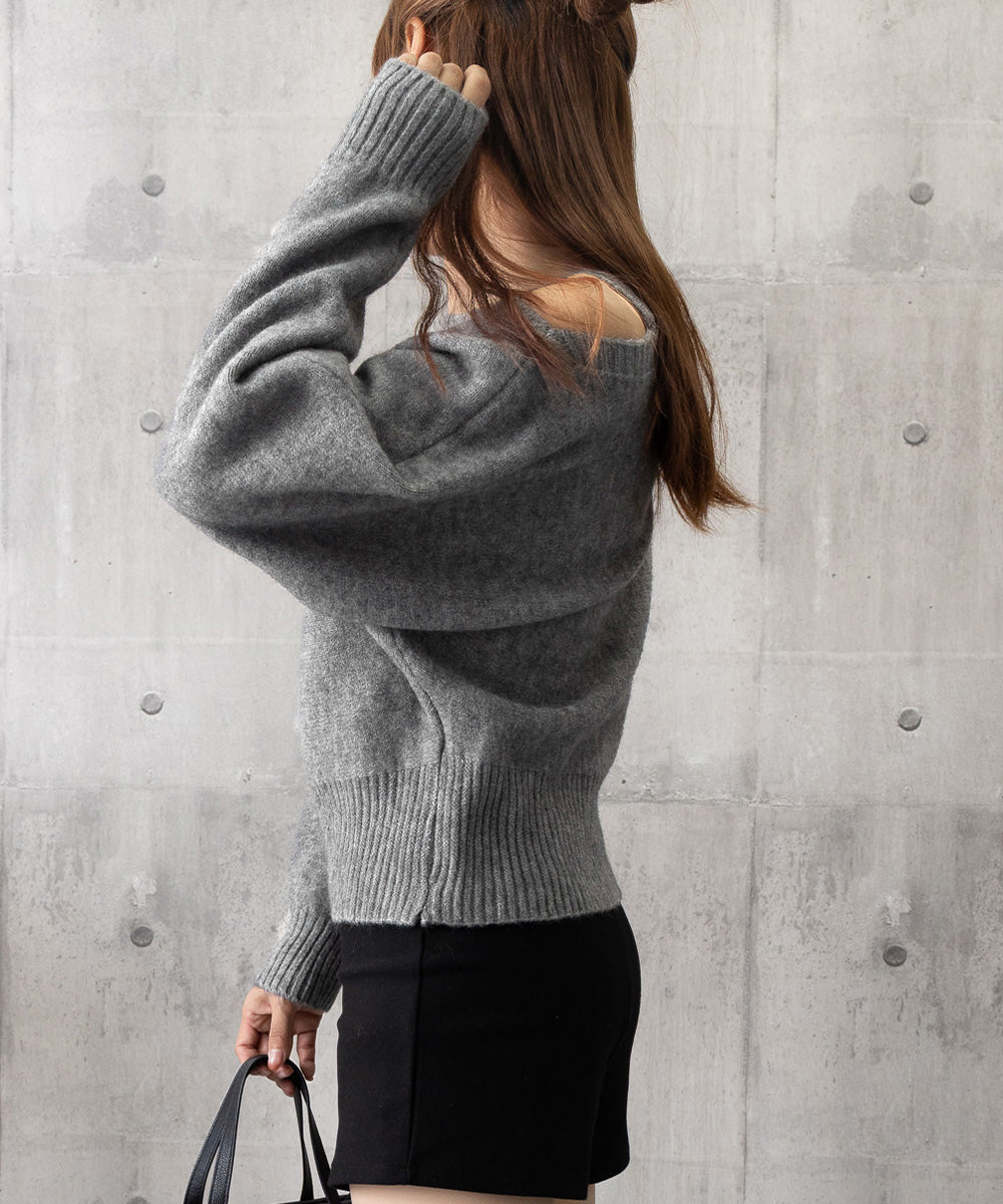 オフショルダーニットトップス肩見せ秋冬服 詳細画像33