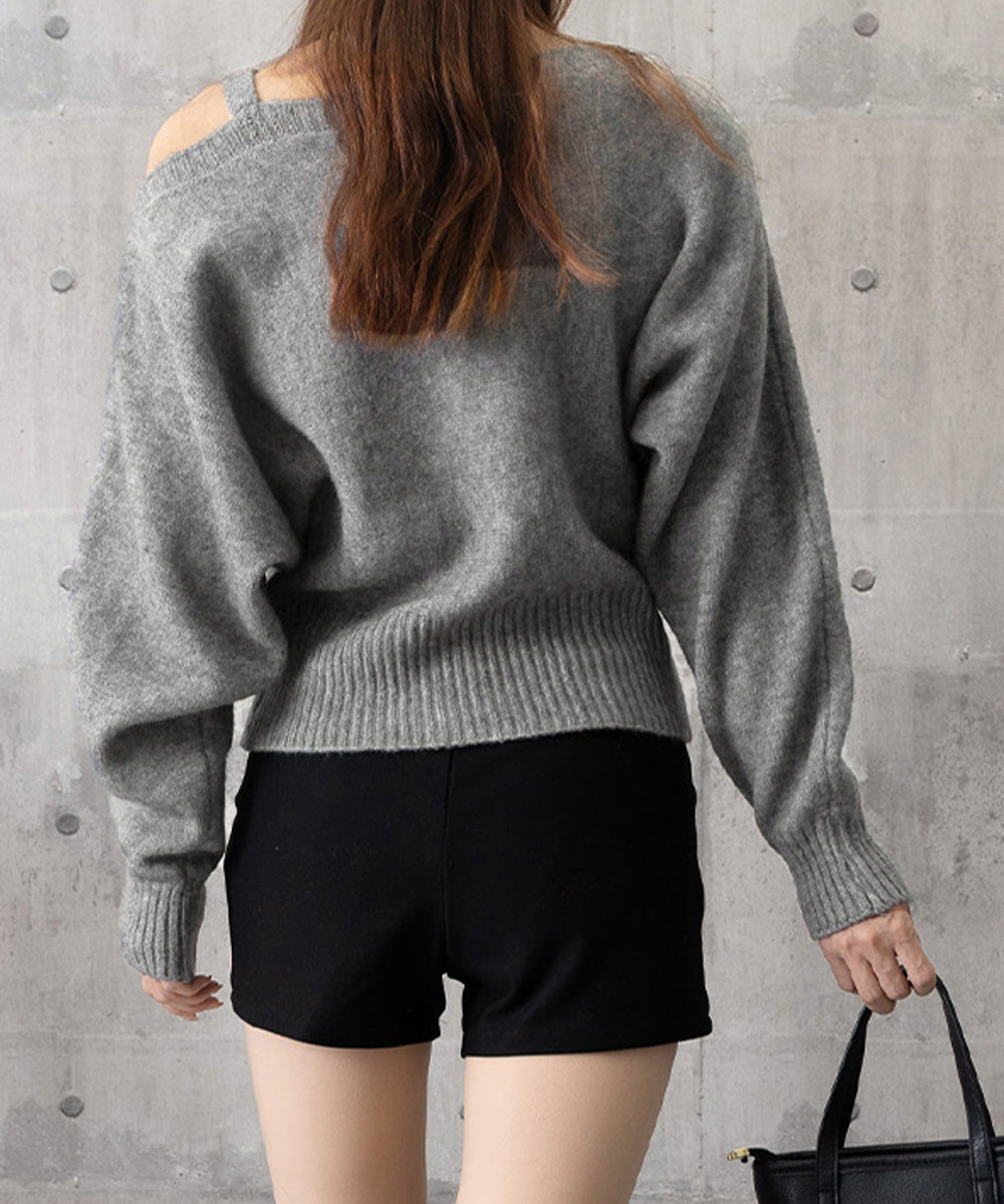 オフショルダーニットトップス肩見せ秋冬服 詳細画像34