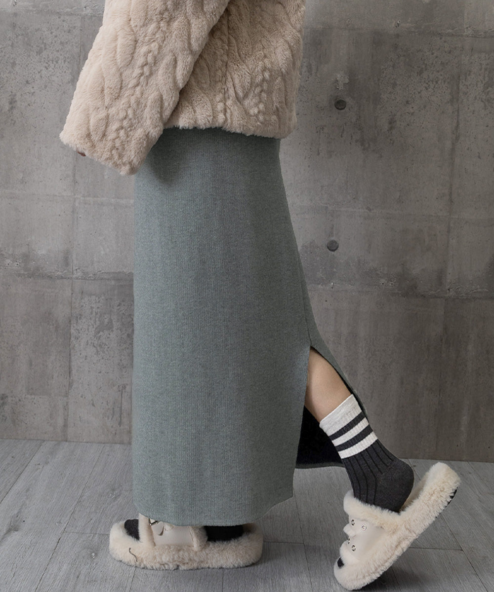 裏起毛ニットスカート 厚手タイトスカート 詳細画像33
