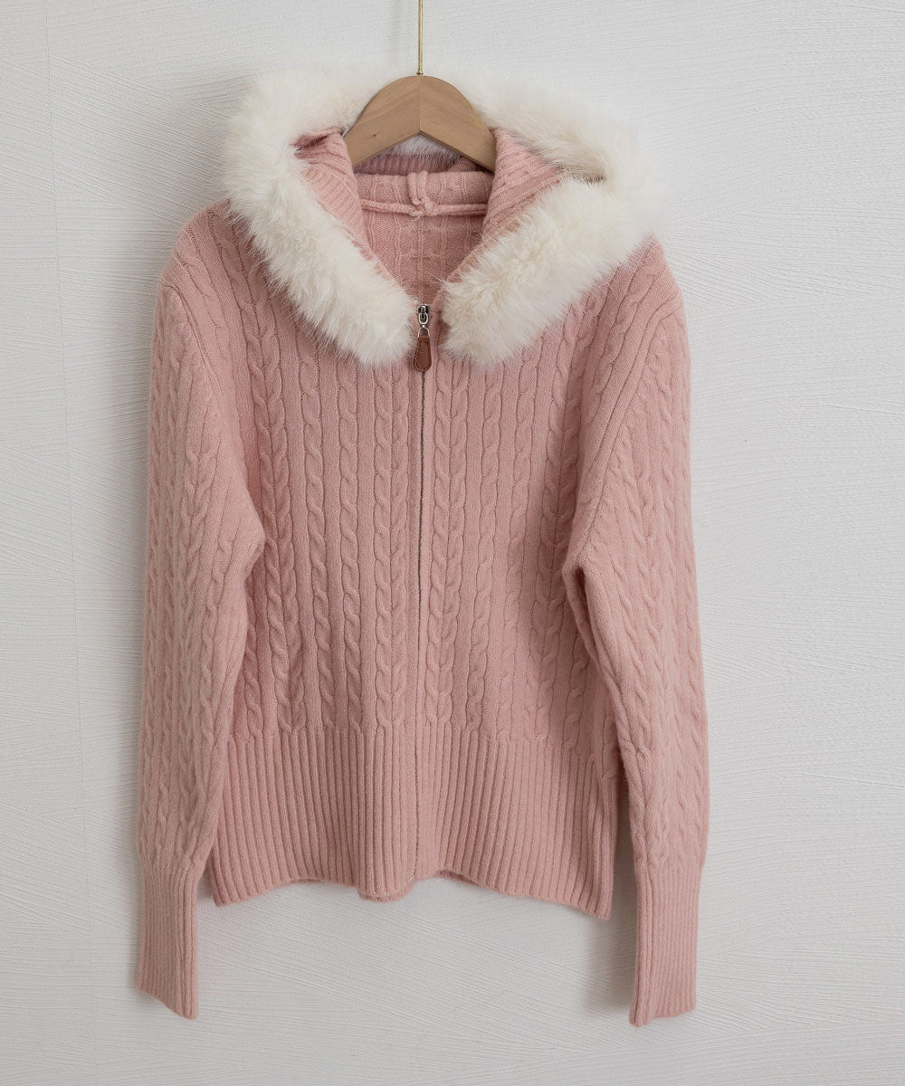 フード付きケーブル編みニットカーディガン 詳細画像29