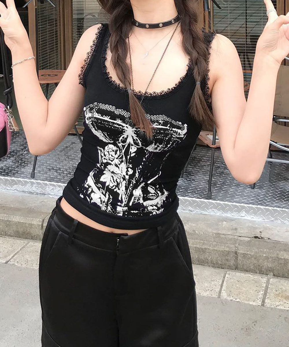 Y2Kタンクトップカップ付きキャミソール