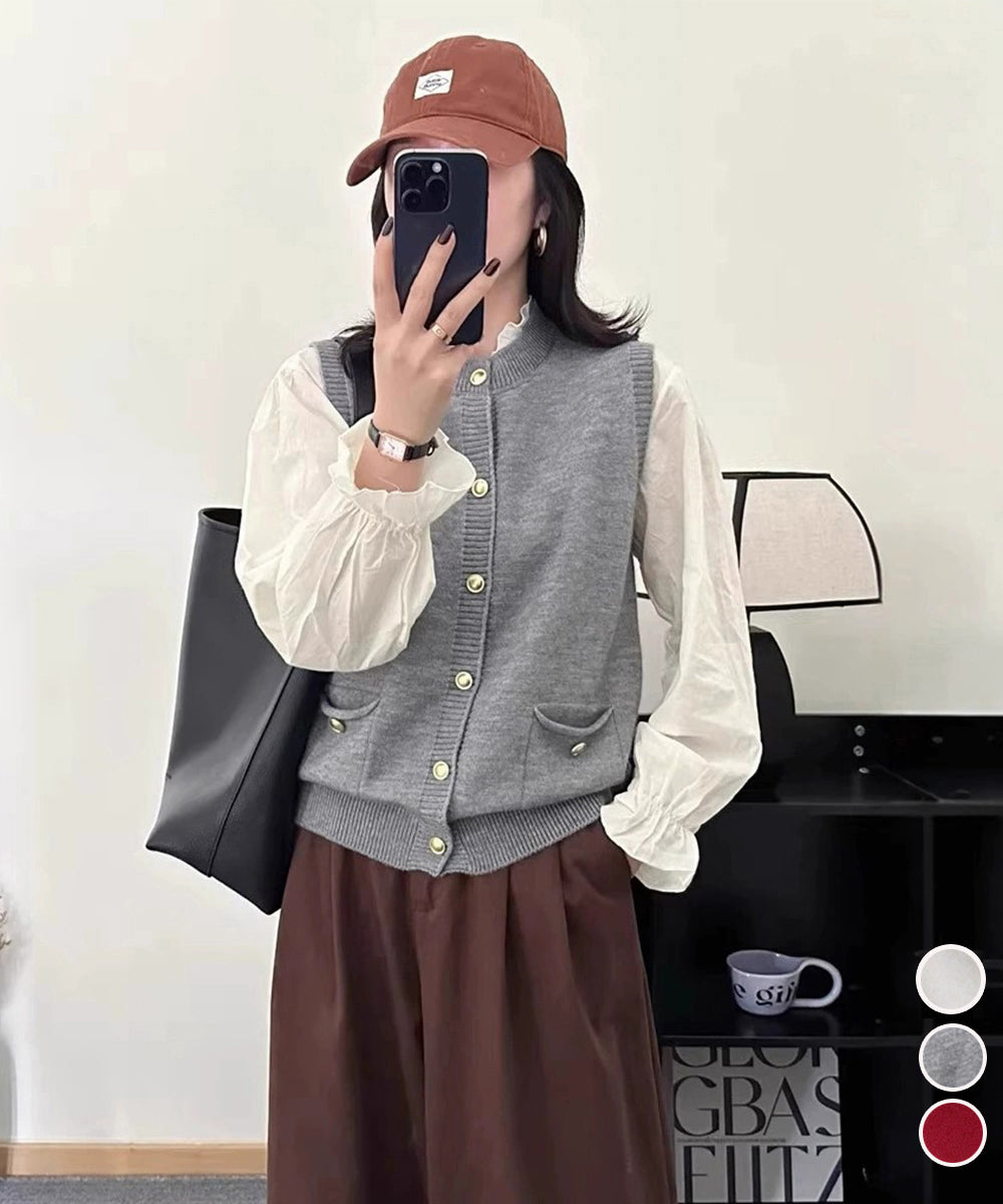 上品ニットベスト 前開きジレ