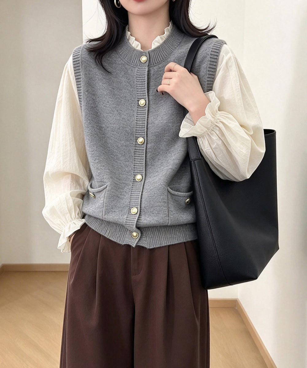 上品ニットベスト 前開きジレ