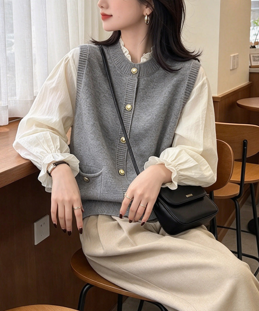 上品ニットベスト 前開きジレ