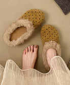 ドット柄ファーサンダルサボサンダル秋冬靴 キャメル
