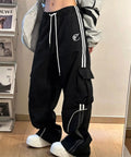 カーゴパンツ サイドライントラックパンツ レディース Y2Kイージーパンツ ウエストゴムジョガーパンツ カジュアル 体型カバーボトムス脚長 ヒップホップダンス衣装 96YIDUO-001