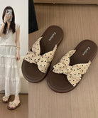 ドット柄リボン厚底サンダル大人可愛い夏靴