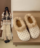 ドット柄ファーサンダルサボサンダル秋冬靴