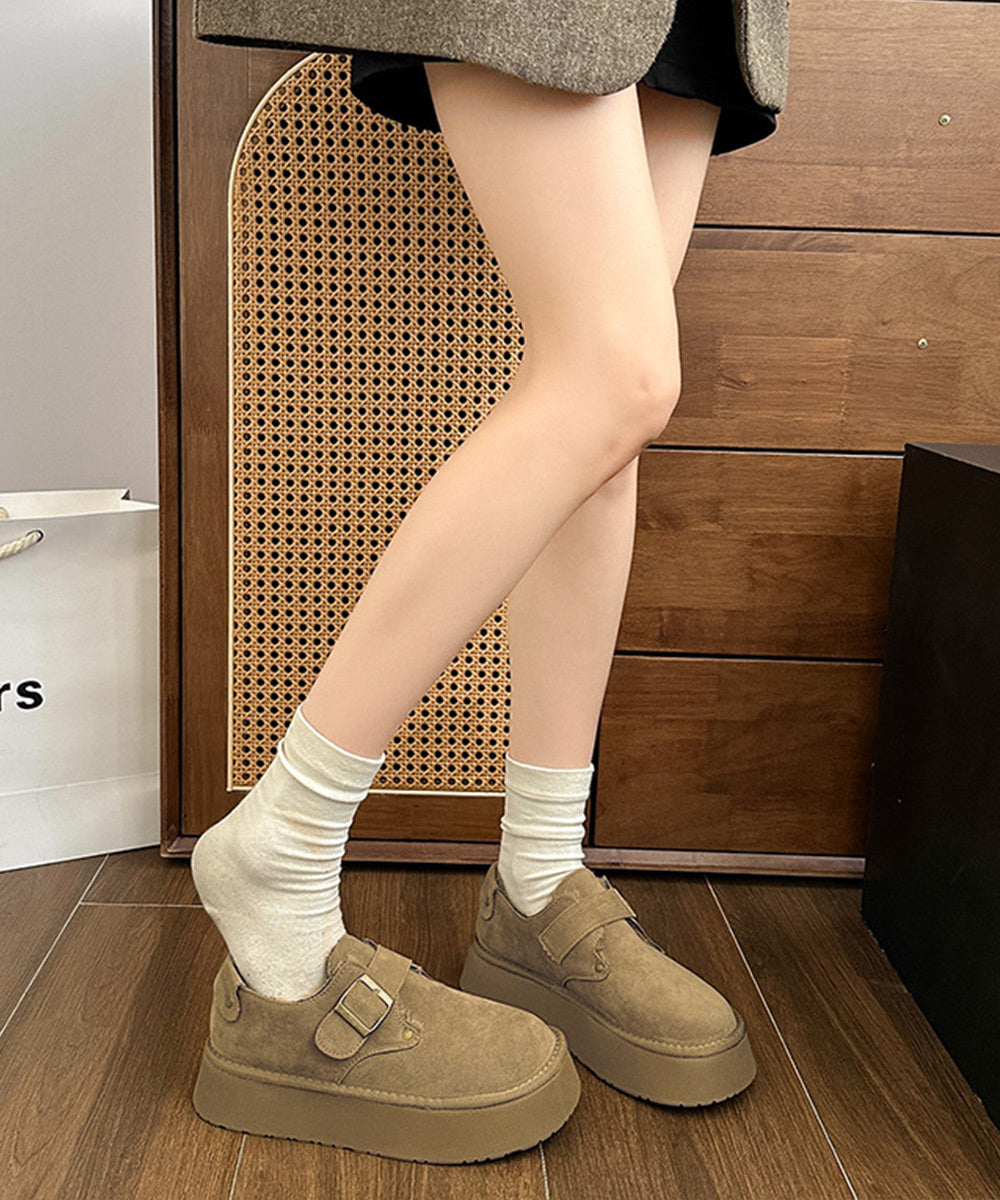 厚底ムートンシューズ裏起毛モカシンボア靴