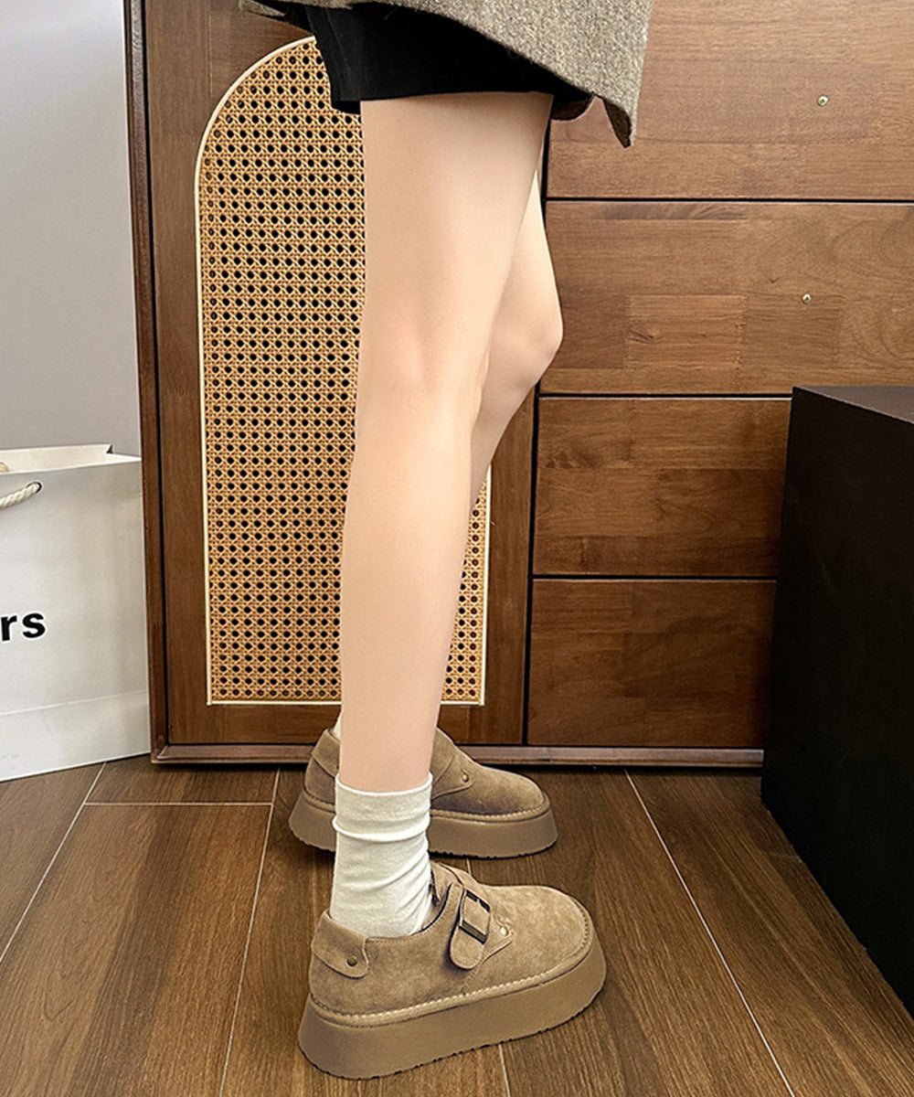 厚底ムートンシューズ裏起毛モカシンボア靴