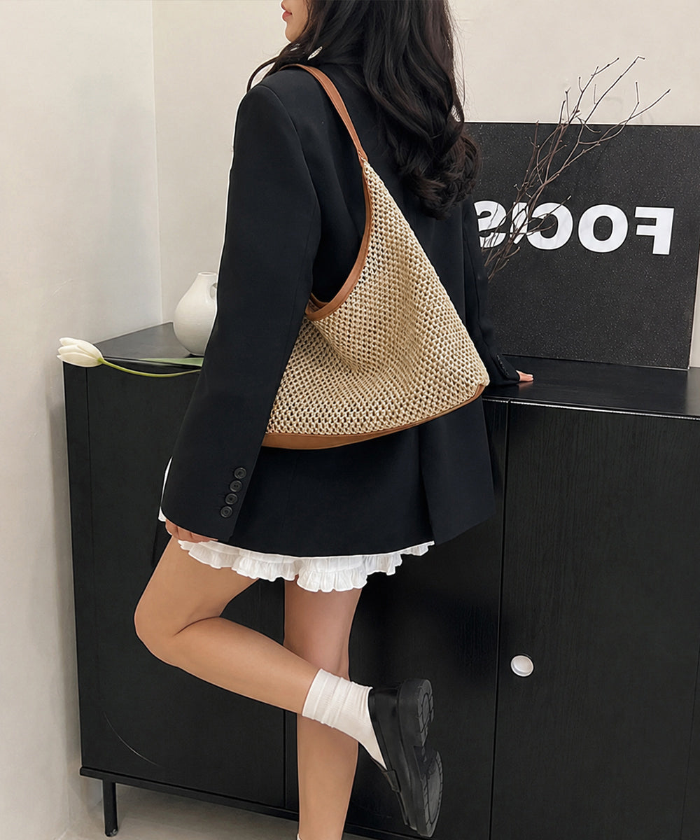 ラフィア調 編み込みワンショルダーバッグ