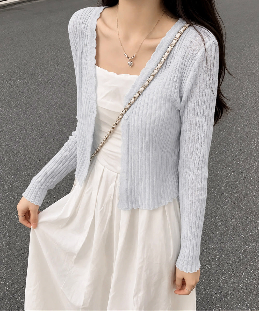 Vネックシアー カーディガン 春夏羽織り 詳細画像16