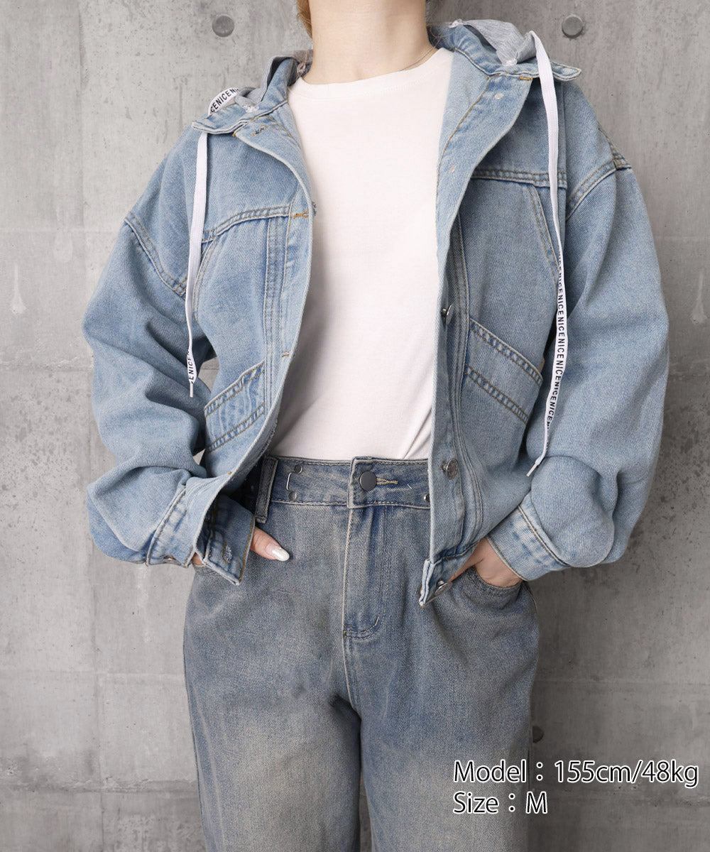 フード付きデニムジャケット韓国風アウター