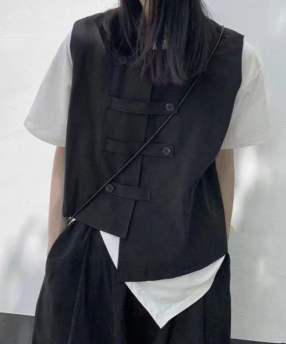 ニットベスト前開きノースリーブトップス冬 ブラック