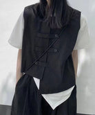 ニットベスト前開きノースリーブトップス冬 ブラック