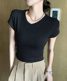 サイドギャザーtシャツ半袖トップス韓国風 ブラック