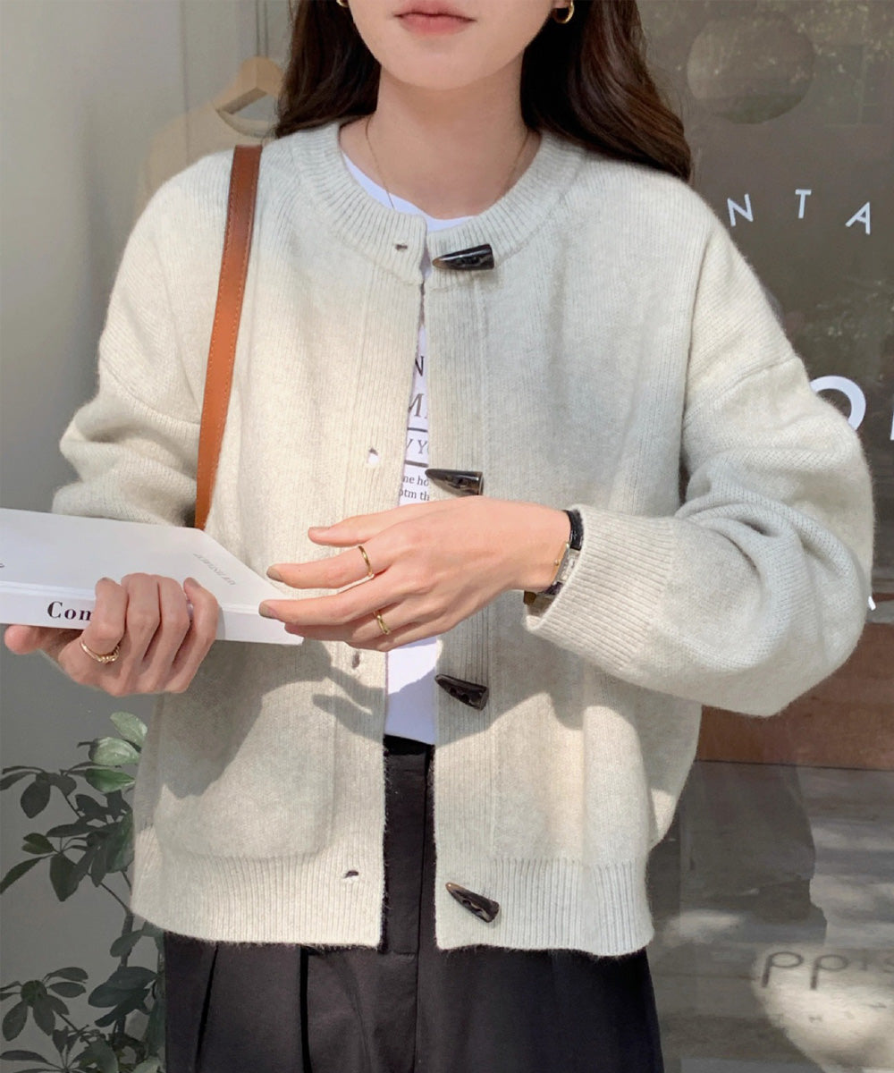 韓国風トグルボタンニットカーディガン秋冬 アイボリー