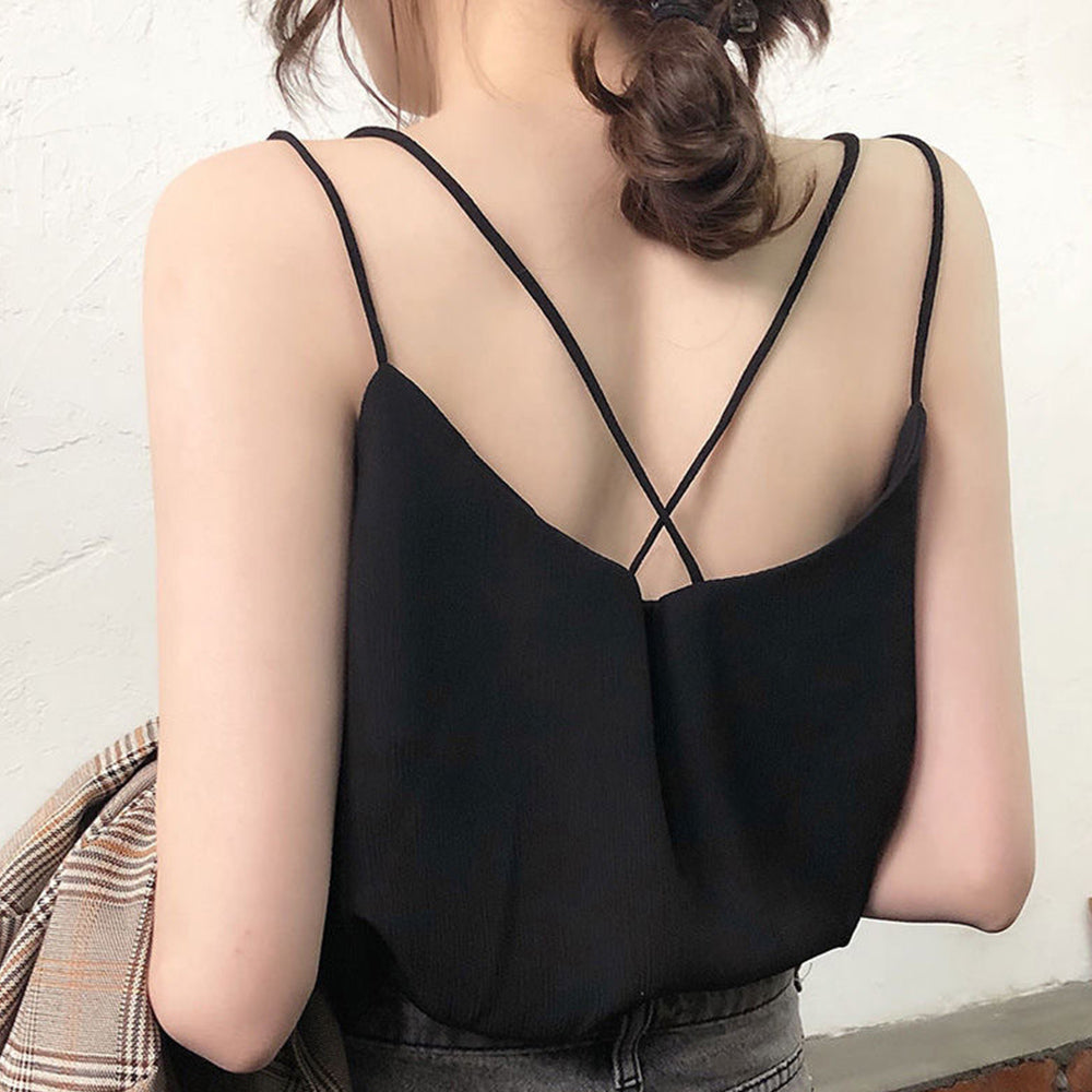 シフォン キャミソール バッククロス 夏 ブラック