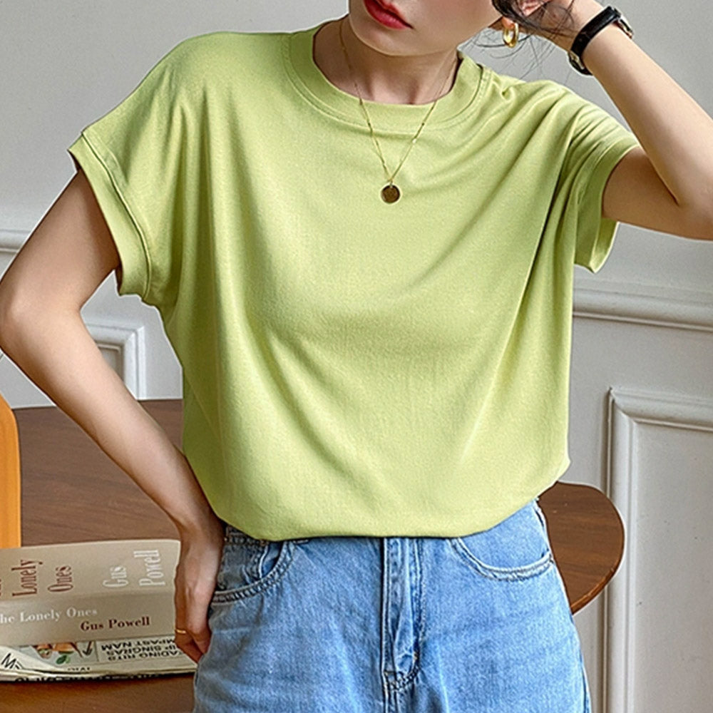 フレンチスリーブ 半袖 Tシャツ 韓国風 スプリンググリーン