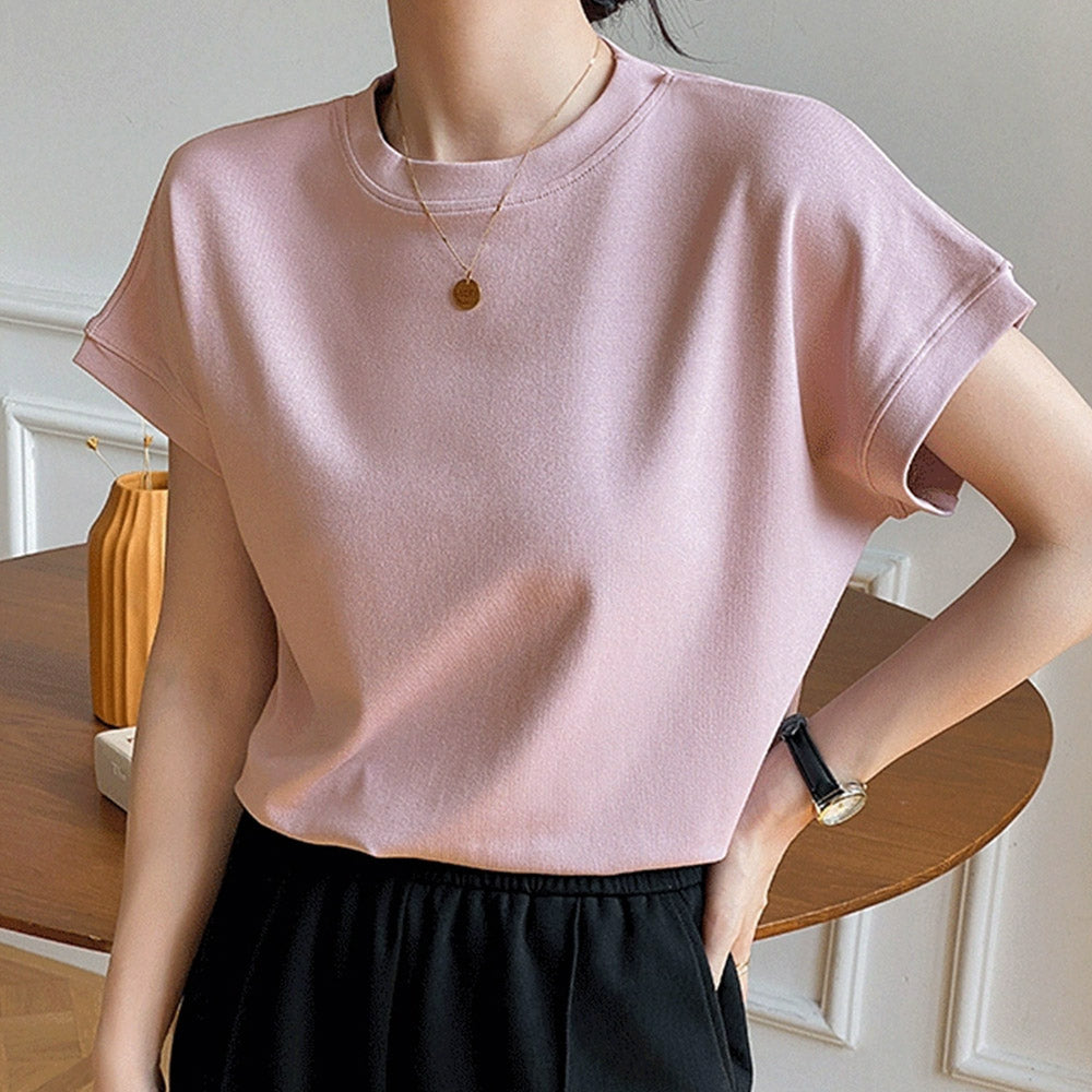 フレンチスリーブ 半袖 Tシャツ 韓国風 ピンク