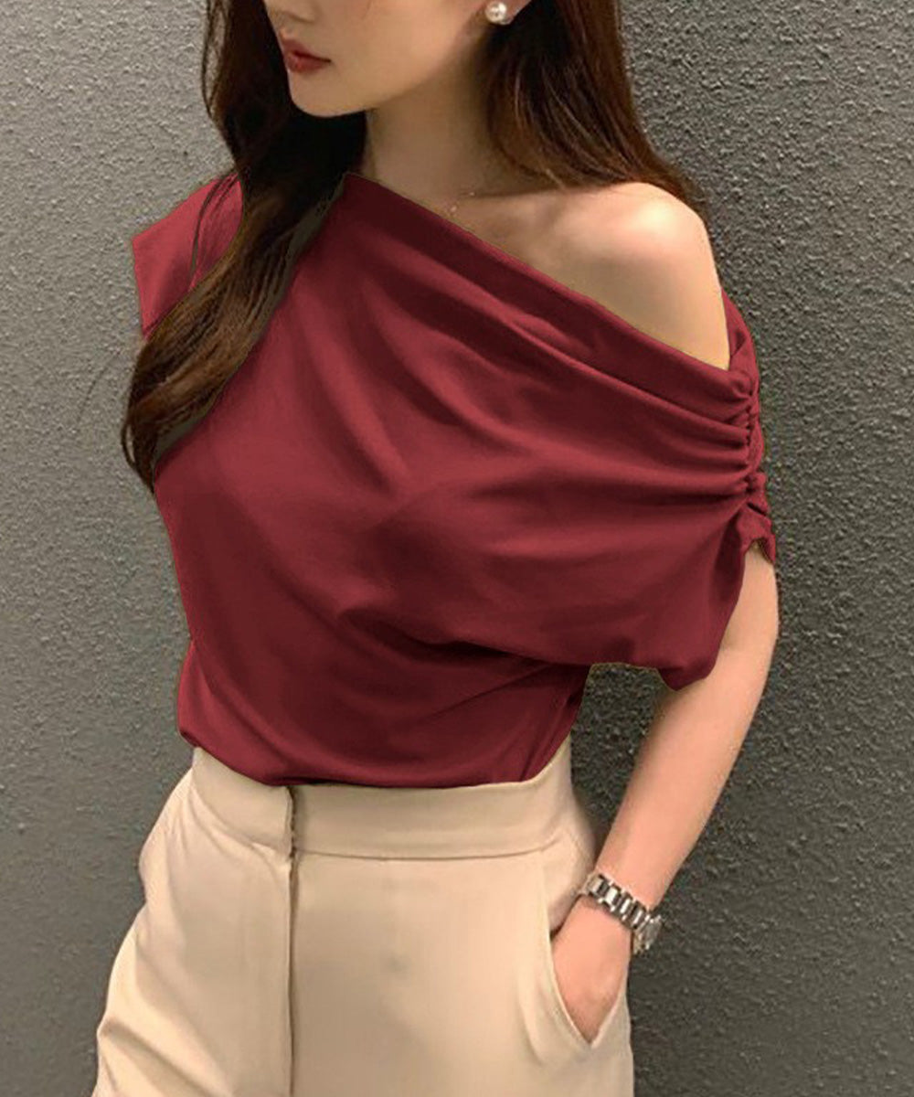 オフショルダーTシャツ カットソー 半袖 ワンショルトップス レディース アシンメトリー おしゃれ 肌見せ 夏服 ワンショルダーカットソー 韓国風セクシーTシャツ 98XIANNF-001