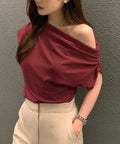 オフショルダーTシャツ カットソー 半袖 ワンショルトップス レディース アシンメトリー おしゃれ 肌見せ 夏服 ワンショルダーカットソー 韓国風セクシーTシャツ 98XIANNF-001