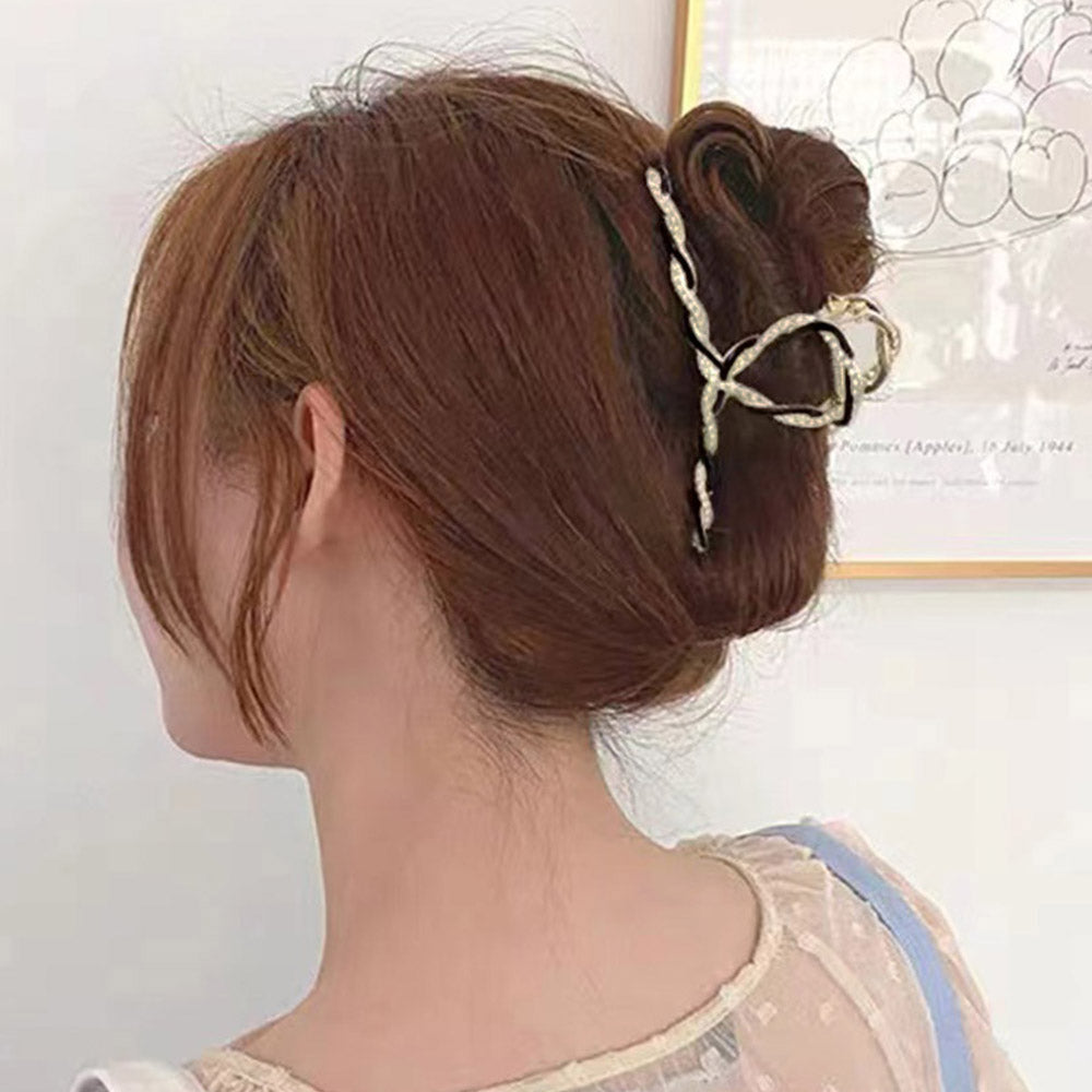バンスクリップパール 韓国風ヘアクリップ ブラック