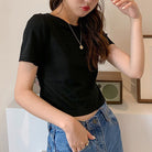 ショート丈tシャツ へそ出し 8色 夏 ブラック