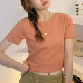 ショート丈tシャツ へそ出し 8色 夏 オレンジ