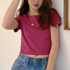 ショート丈tシャツ へそ出し 8色 夏 チェリーパープル